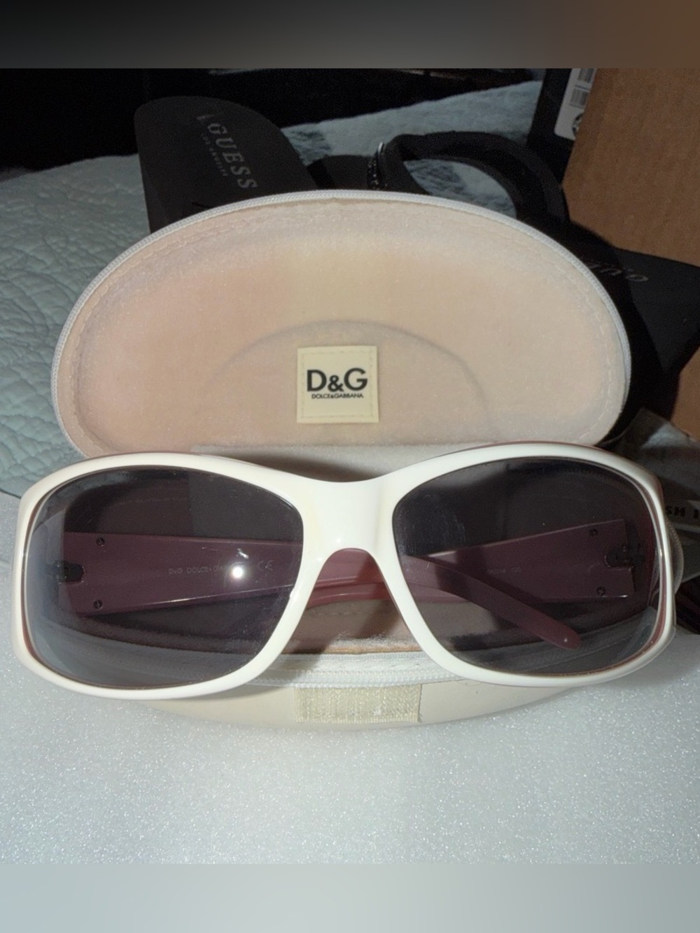 D&G White Women's Oversized Sunglasses with Dark Purple Lenses